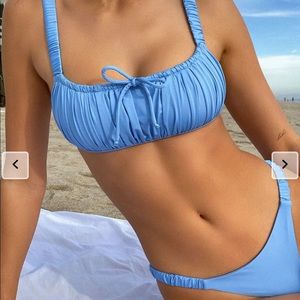 Frankie's Bikini's Ruched Bikini Top and Bottom Set NWT in Chambray